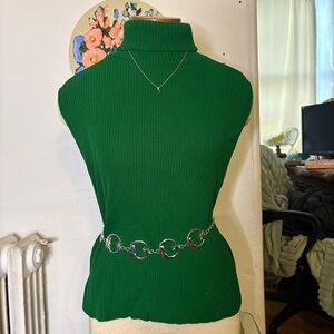 Vintage Truly Classic Green Ribbed Turtleneck Sleeveless Sweater Size Medium